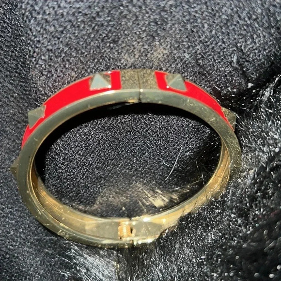 Vintage Luxe Fashion Red Gold Enamel Punky Click Bangle Bracelet - Picture 10 of 12